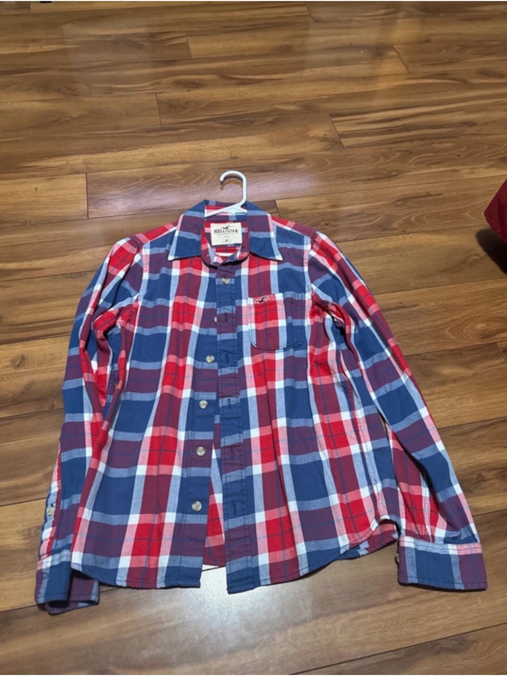 Hollister Red, Navy & White Plaid Button-Down Shirt
